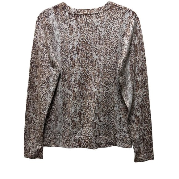 Diane Von Furstenberg Womens Long Sleeve Leopard Print Metallic Top Size L - Picture 2 of 5